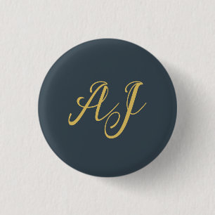 Charcoal Gold Color Monogram Professional Initial 3 Cm Round Badge