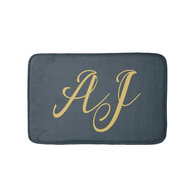 Charcoal Gold Color Monogram Professional Initial Bath Mat (Front)