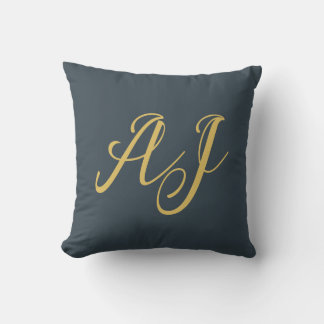 Charcoal Gold Color Monogram Professional Initial Cushion