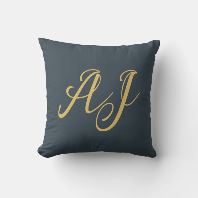 Charcoal Gold Color Monogram Professional Initial Cushion (Front)