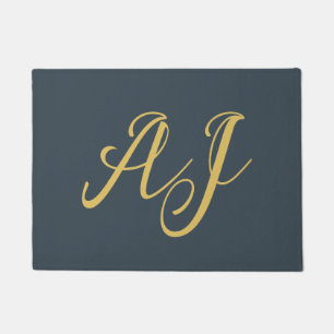 Charcoal Gold Color Monogram Professional Initial Doormat