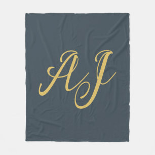 Charcoal Gold Color Monogram Professional Initial Fleece Blanket
