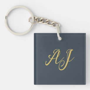 Charcoal Gold Color Monogram Professional Initial Key Ring