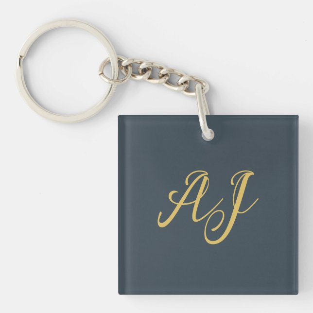 Charcoal Gold Color Monogram Professional Initial Key Ring (Front)