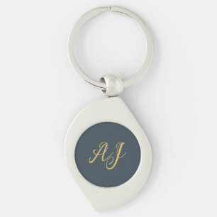 Charcoal Gold Color Monogram Professional Initial Key Ring