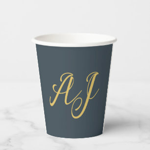 Charcoal Gold Color Monogram Professional Initial Paper Cups
