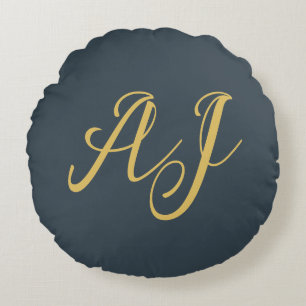 Charcoal Gold Color Monogram Professional Initial Round Cushion