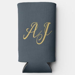 Charcoal Gold Color Monogram Professional Initial Seltzer Can Cooler