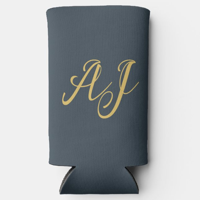 Charcoal Gold Color Monogram Professional Initial Seltzer Can Cooler (Front)
