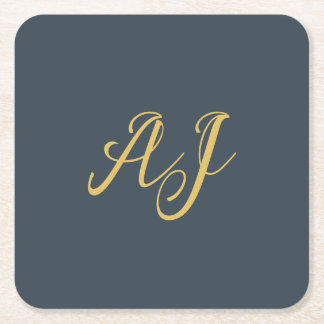 Charcoal Gold Color Monogram Professional Initial Square Paper Coaster