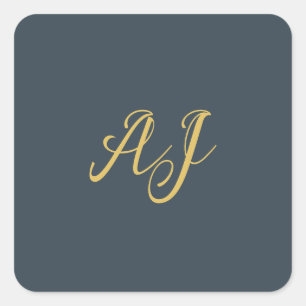 Charcoal Gold Color Monogram Professional Initial Square Sticker