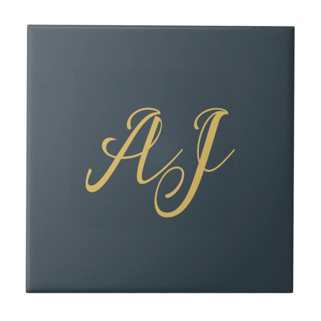 Charcoal Gold Color Monogram Professional Initial Tile (Front)