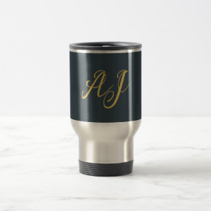 Charcoal Gold Color Monogram Professional Initial Travel Mug