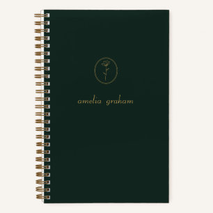 Charcoal & Gold Flower Logo Monogram Notebook