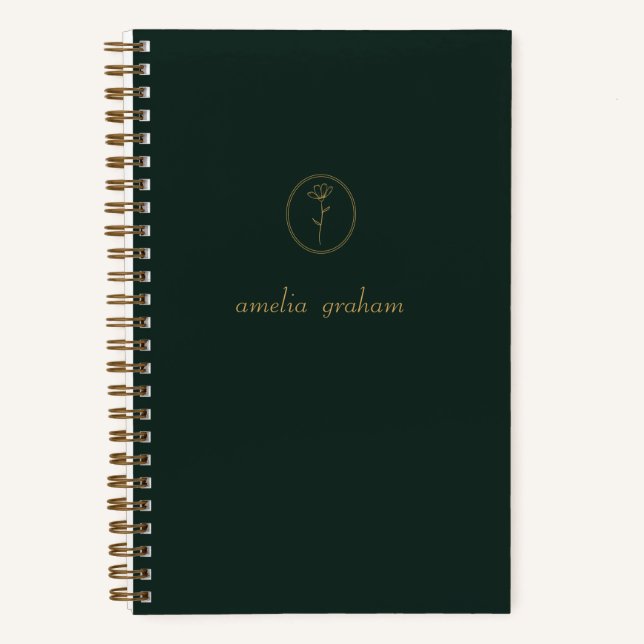 Charcoal & Gold Flower Logo Monogram Notebook (Front)
