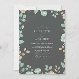 Charcoal Gold Foliage Eucalyptus Wedding Invitation