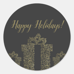 Charcoal & Gold Gift Present Elegant Holiday Party Classic Round Sticker
