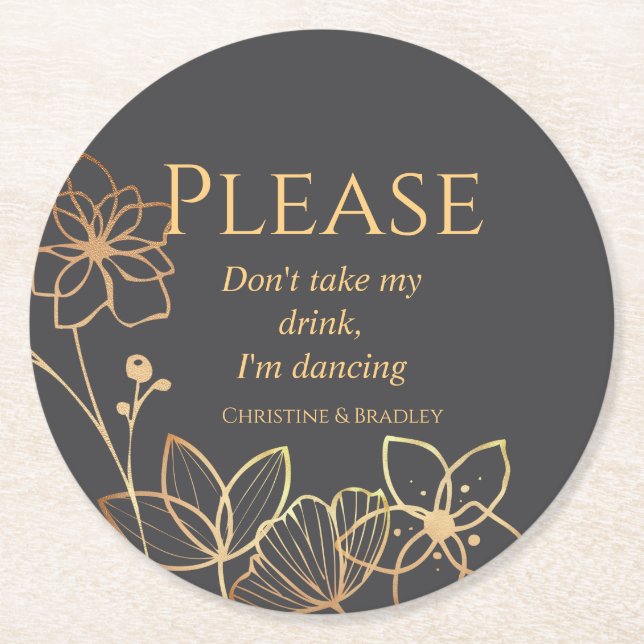 Charcoal & Gold I'm Dancing Round Paper Coaster (Front)