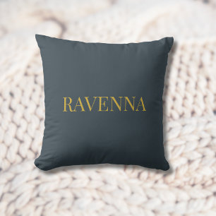 Charcoal Gold Name Personalised Custom Luxury Gift Cushion