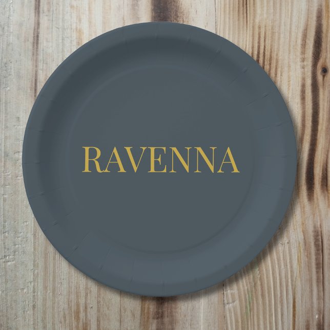 Charcoal Gold Name Personalised Custom Luxury Gift Paper Plate (Creator Uploaded)
