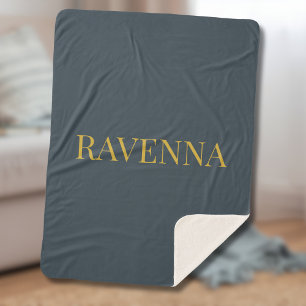 Charcoal Gold Name Personalised Custom Luxury Gift Sherpa Blanket