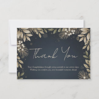 Charcoal Gold Neutral Foliage Holiday Thank You Card