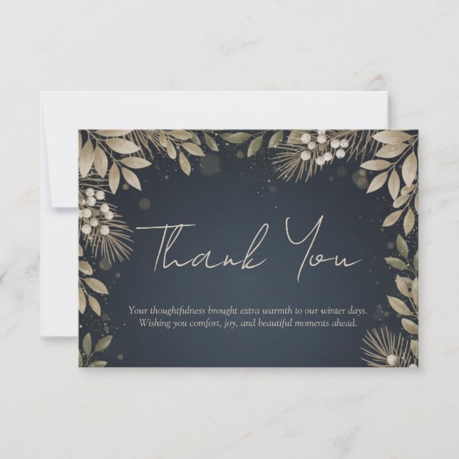 Charcoal Gold Neutral Foliage Holiday Thank You Card (Front)