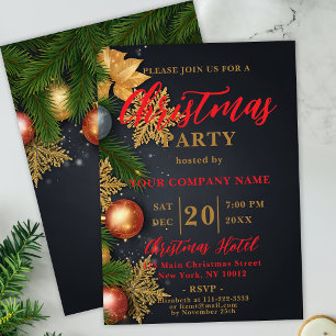 Charcoal Gold Ornament Corporate Holiday Party Invitation