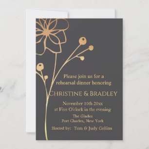 Charcoal & Gold Photo QR Code Wedding Rehearsal Invitation