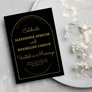 Charcoal gold playful unique calligraphy wedding invitation