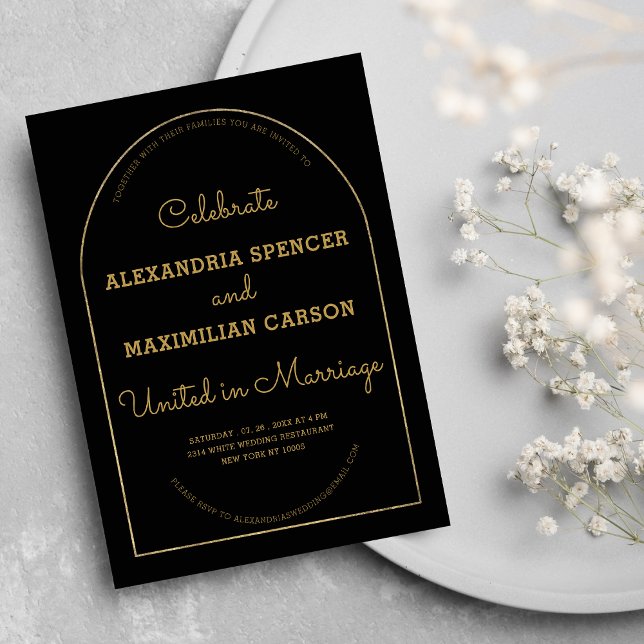 Charcoal gold playful unique calligraphy wedding invitation (Charcoal gold playful unique calligraphy wedding )
