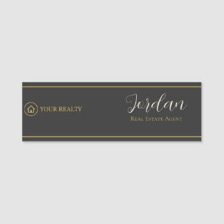 Charcoal Gold Real Estate Agent Logo Employee Name Tag