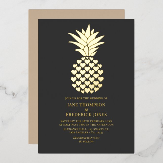 Charcoal & Gold Tropical Pineapple Wedding (Front/Back)