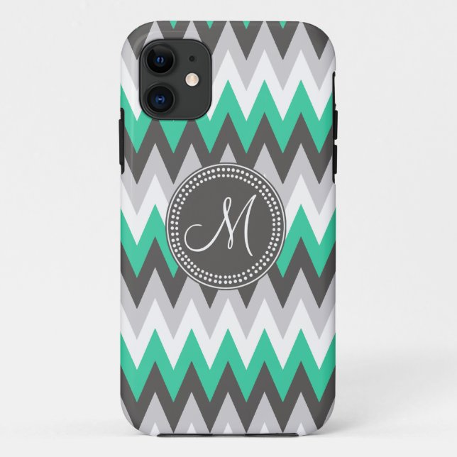 CHARCOAL GRAY AND GREEN CHEVRON Case-Mate iPhone CASE (Back)
