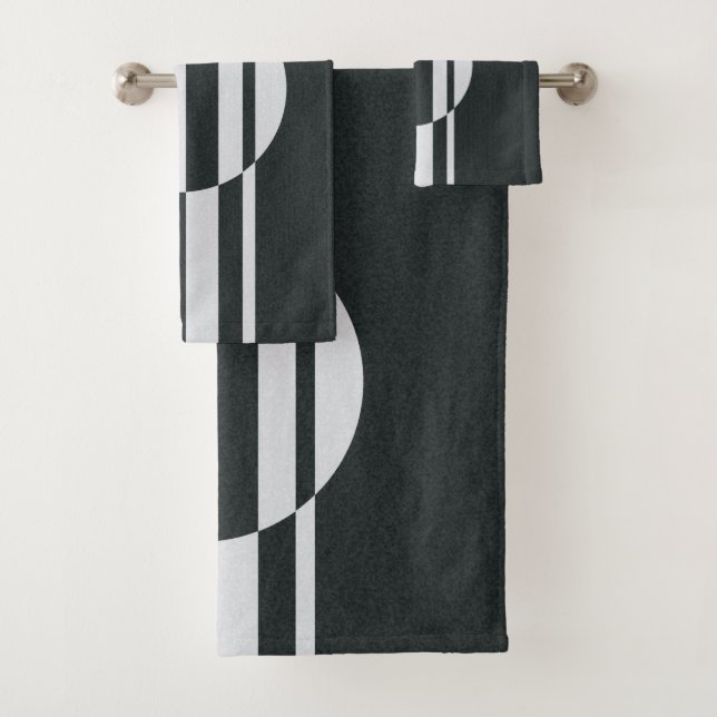 Charcoal Gray and White Abstract Bath Towel Set (Insitu)