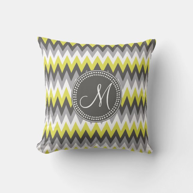CHARCOAL GRAY AND YELLOW CHEVRON CUSHION (Front)