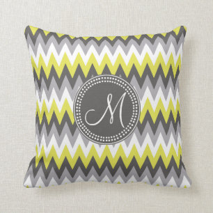 CHARCOAL GRAY AND YELLOW CHEVRON CUSHION