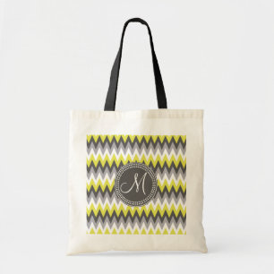CHARCOAL GRAY AND YELLOW CHEVRON TOTE BAG