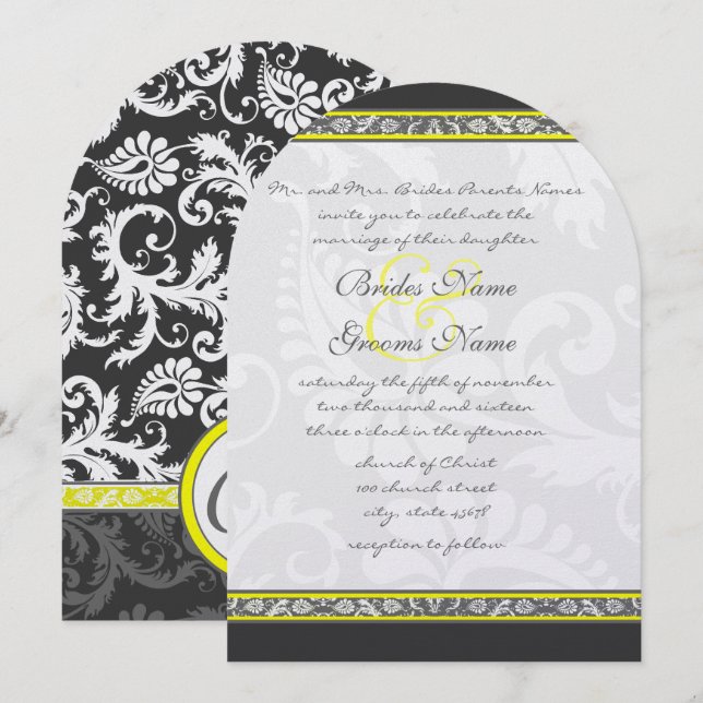 Charcoal Gray and Yellow Wedding Invitations (Front/Back)