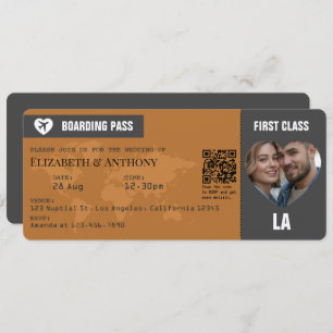 Charcoal Gray & Copper Boarding Pass Wedding Invitation