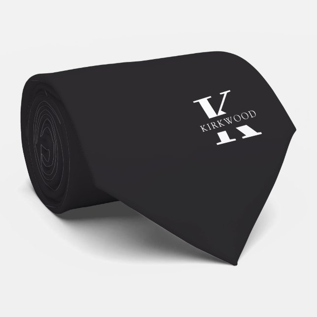 Charcoal Gray Elegant Monogram + Name | One-Sided Tie (Rolled)