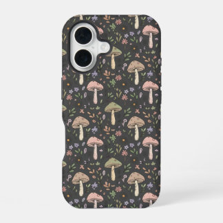Charcoal Gray Fungi Seamless Pattern Minimalist iPhone 16 Case