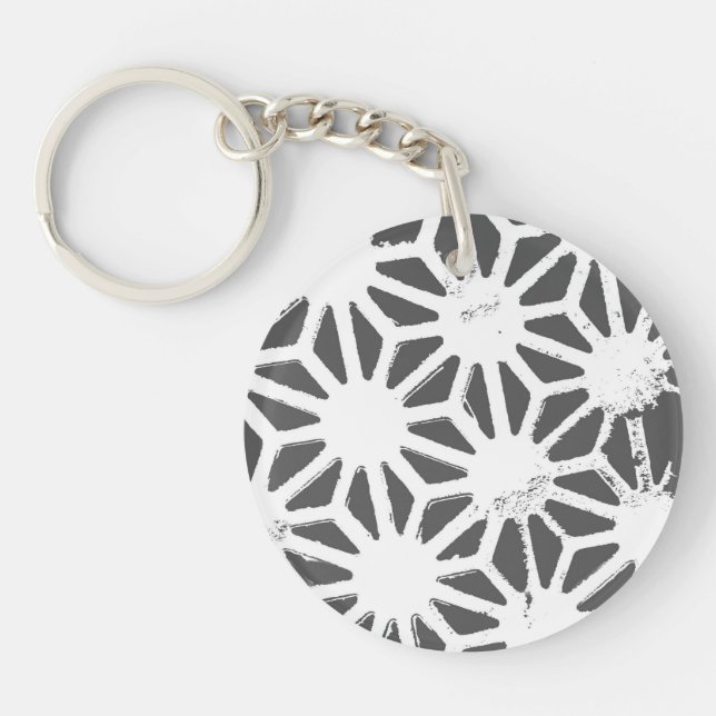 Charcoal gray geometric pattern key ring (Front)