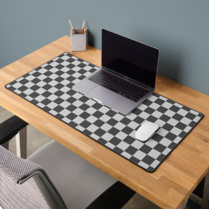 Charcoal Gray & Light Gray Square Style Pattern Desk Mat