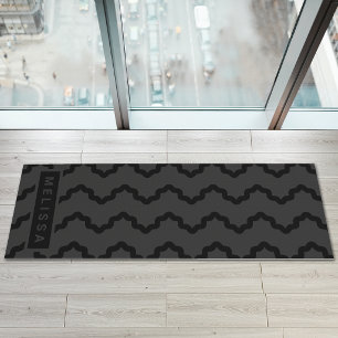 Charcoal Gray Modern Minimal Wavy Lines With Name Yoga Mat