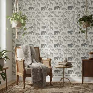 Charcoal Gray Safari Animals Pattern ID1241 Wallpaper
