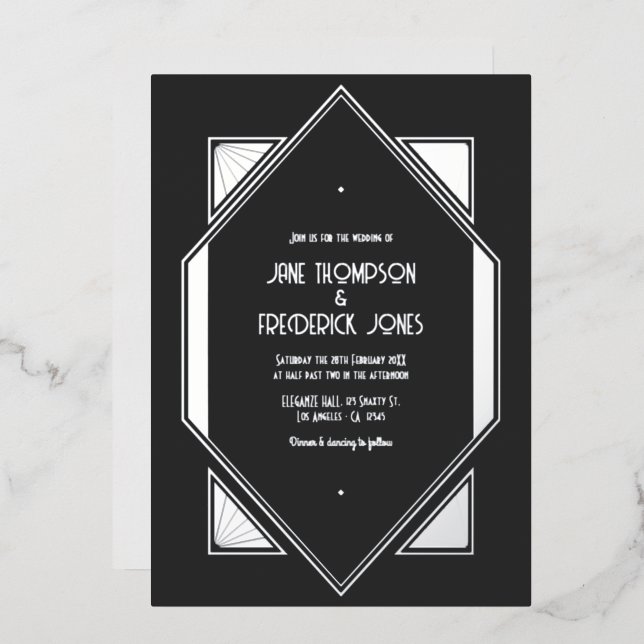 Charcoal Gray & Silver Gatsby Art Deco Wedding (Front/Back)