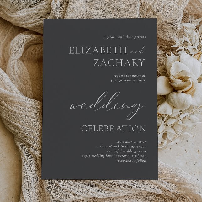 Charcoal Gray White Script Wedding Celebration Invitation (Creator Uploaded)