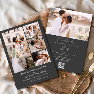 Charcoal Grey All In One QR Code Photo Wedding Invitation