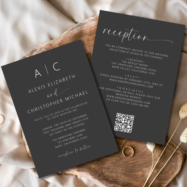 Charcoal Grey All In One Wedding QR Code Invitation (Creator Uploaded)